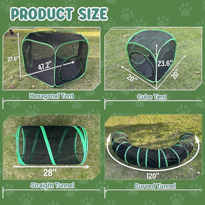 Outdoor Cat Enclosures, 10 in 1 Cat Tent with Tunnels for Outside, Large Space Catio Outdoor Pet Enclosure for Indoor Kitty, Enclosed Pet Playpen
