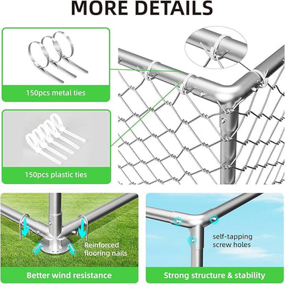 7.8'x7.8' Large Outdoor Dog Kennel, Heavy Duty Dog Enclosure with Roof, Weather Resistant Cover and Security Lock(93"x93")