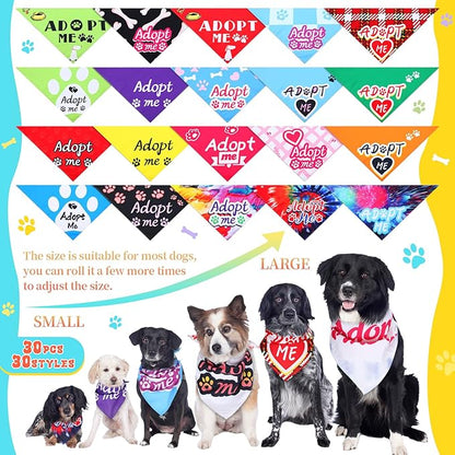 30 Pcs Adopt Me Dog Bandanas Bulk Pet Bibs Colorful Triangle Scarf Pet Adopt Me Bandanas for Medium Large Dogs Birthday Adoption Grooming Costume Decor