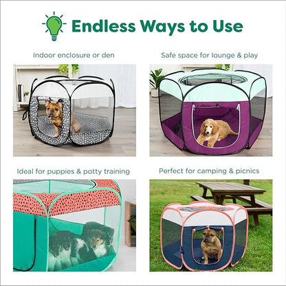 Furhaven Portable Dog Playpen Cat Tent, Pet Playground,Kennel Foldable Indoor Outdoor Zippered Puppy Crate - Gray Pebbles, Large