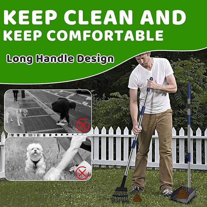 Dog Poop Trash Can Outside with Pooper Scooper and Metal Rake & Tray, 20L/5Gal Dog Waste Trash Can with Lid, Pedal and Removable Inner Waste Bin, Pet Poop Bin with 100 Bags, Blue