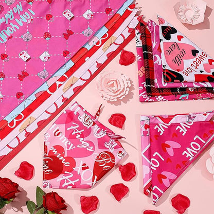 Chunful 50 Pcs Valentine's Day Dog Bandana Bulk with Sayings Pet Triangle Scarf Bibs Washable Puppy Kerchief Adjustable Grooming Supplies for Small Medium Large Dog Cat Accessory