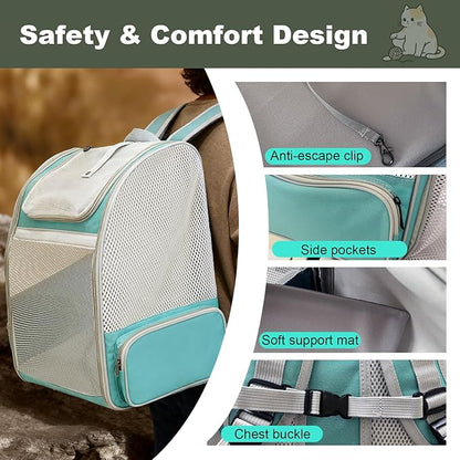 halinfer Backpack to Carry Cat and Small Puppy up to 16 Pounds, Breathable Pet Carrier to Transport Kitten Rabbit to Vet Visit Bag, Airline Approved Collapsible Expandable Black