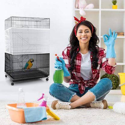 Shappy Large Bird Cage Seed Catcher,Bird Cage Cover Net Skirt Guard,Adjustable Soft Airy Mesh Net for Parrot Parakeet Macaw(78.7 x 15 Inch/ 200 x 37 cm,Black)