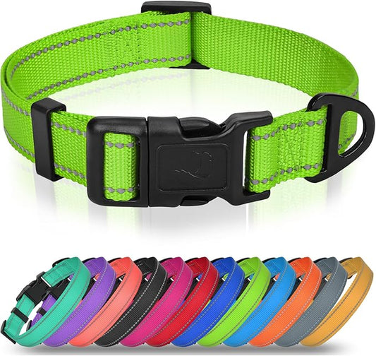 Joytale Large Dog Collar, Reflective and Adjustable Nylon Pet Collar with Quick-Release Buckle for Extra Large Dogs, Green, XL