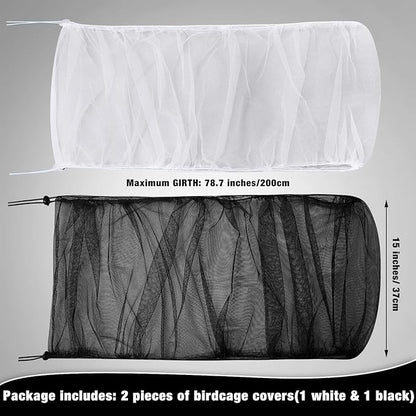Shappy 2 Pieces Adjustable Bird Cage Seed Catcher Birdcage Cover Nylon Mesh Netting Soft Skirt Guard for Parrot Parakeet Macaw Round Square Cage(78 x 14.6 Inch in Circumference and Width,White, Black)