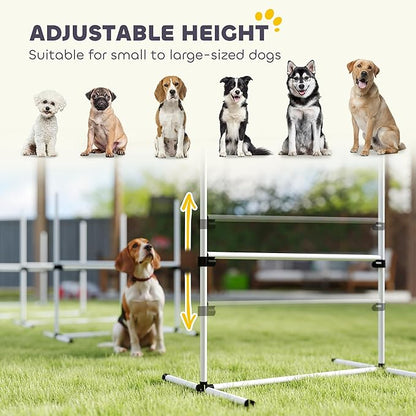 PawHut 6 Piece Dog Agility Training Equipment for Dog Agility Course with Adjustable Height Jump Bars, Included Carry Bag, & Displacing Top Bar, White
