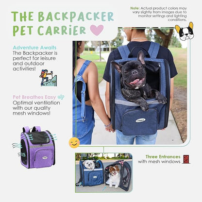Petique The Backpacker Pet Carrier - Coral: for Small Dogs/Cats/Pets, Storage Pocket, Luggage Handle Slit, Leash Inside, Adjustable Straps, Reversible Mat, 3 Entryways, Folds Flat, Reflective Strip