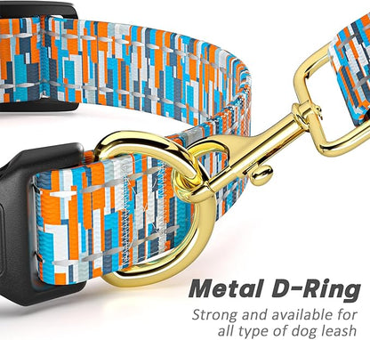 Reflective Dog Collar for Large Dogs, Cute Boho Adjustable Heavy-Duty Nylon Puppy Collar for Boy and Girl Female, Soft Pet Accessories with Quick Release Buckle, Colorful Spliced