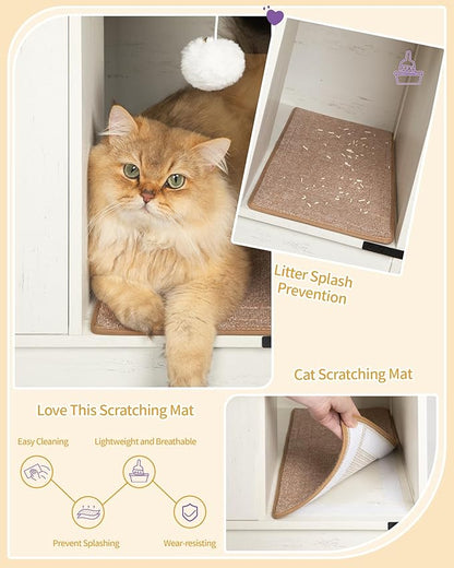 Cat Litter Box Enclosure, Hidden Litter Box Cabinet Furniture with Bell, Indoor Cats House, Farmhouse Style, 31.5 x 19.7 x 20.9Inches, for Hallway, Bedroom, White CB82414B