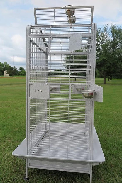 2 Color, Extra Large Wrought Iron Dome Top for Macaw Goffin's Cockatoo Cockatiels African Grey Amazon Parrots Green Cheek Conures Caique Bird Cage with Rolling Stand