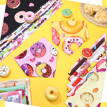 150 Pcs Donut Dog Bandanas Bulk Pet Bibs Colorful Triangle Scarf Donut Pet Bandanas for Medium Large Dogs Spring Summer Candy Theme Birthday Costume Decor