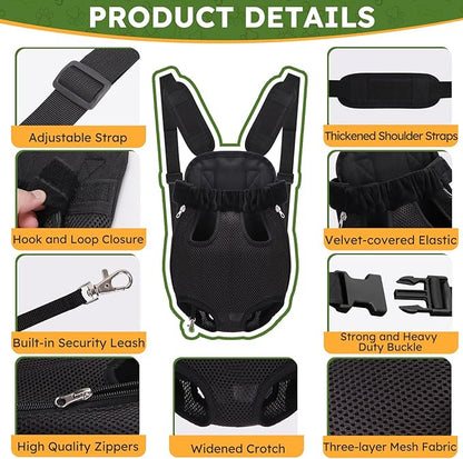 Pet Carrier Backpack, Hands-Free Adjustable Dog Front Carrier Legs Out & Easy-Fit Dog Backpack Carrier for Hiking Camping Traveling Cycling for Small Dogs and Rabbits (Large, Black)