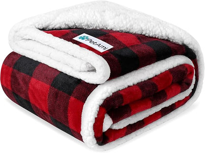 PetAmi Waterproof Dog Blanket for Medium Large XL Dog Puppy Cat Throw for Couch Cover Leakproof Protection, Sherpa Fleece, Reversible Soft Washable 80x60 Checker Plaid Red