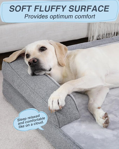 KSIIA Washable Dog Bed XL Senior Dog, Orthopedic Warm Soft Pet Sofa Waterproof Pet Couch with Sides, Non-Slip and Egg-Crate Foam Extra Large Beds with Removable Cover, 41x27Inch, Grey