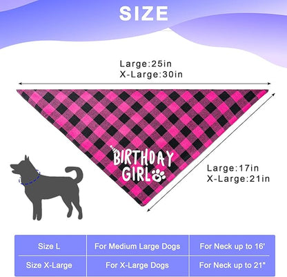 Dog Birthday Party Supplies, Dog Birthday Decorations with Birthday Girl Dog Bandanas/Dog Cat Birthday Hat/Dog Bow Tie/Collar with 0-8 Numbers, for Medium Small Dogs Pets (X-Large, Pink)