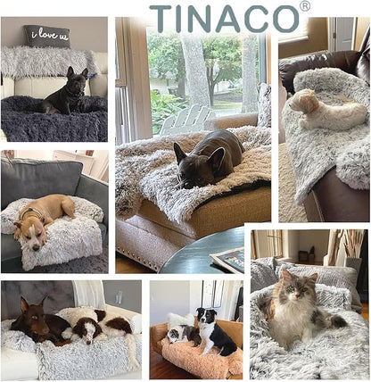 Tinaco Luxurious Calming Dogs/Cats Bed Mats, Dog Pad Washable Removable Couch Cover, Plush Long Fur Mat for Pets, Waterproof Lining, Perfect for Small, Medium and Large Dogs and Cats (Beige, 59"x39")