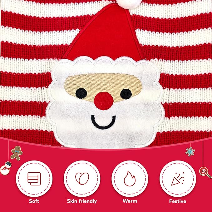 Dog Christmas Sweater Xmas Pet Clothes Cute Striped Santa Claus Costume Holiday Puppy Cat Jumpers Outfits New Year Gifts for Small Medium Large Dogs (XXS, Red White Stripe Santa Claus)