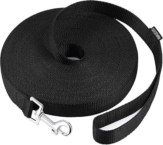 AMAGOOD Dog/Puppy Obedience Recall Training Agility Lead-15 ft 20 ft 30 ft 50 ft Long Leash-for Dog Training,Tie Out,Play,Safety,Camping (20Feet x 1Inch, Black)