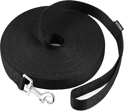 AMAGOOD Dog/Puppy Obedience Recall Training Agility Lead-15 ft 20 ft 30 ft 50 ft Long Leash-for Dog Training,Tie Out,Play,Safety,Camping (30Feet x 1Inch, Black)