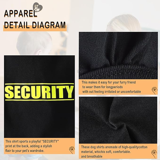 Discover Cozy Cotton Canine Wear: Soft, Lightweight, and Breathable Dog Shirt Vest with Eye-Catching Graphics(Security), Keeping Your Furry Friend Warm and Comfy! Black S