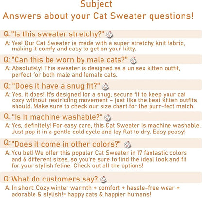 Stretchy Cat Sweater - 17 Colors & 6 Sizes | Snug Winter-Ready Knit for Boy/Girl Cats & Kittens (Grey, Small)
