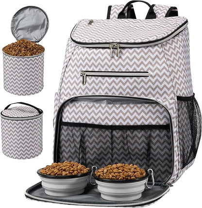 BAGLHER Dog Travel Bag Backpack, Airline Approved Pet Supplies Backpack, Dog Travel Bag with 2 Silicone Collapsible Bowls and 2 Food Baskets BLW