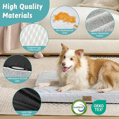 Dog Crate Bed for Small Size Dogs, Rectangular Orthopedic Cat Beds, Foam Anti-Slip Bottom Pet Mat with Washable Removable Cover, Suitable for Pet Up to 30 lbs, 24x16x3 inch, Grey
