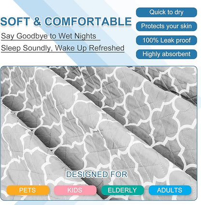 OUTCREATOR® Washable Bed Pads 34" x 76" (Pack of 2), Incontinence Mattress Protector, Anti-Slip Waterproof Underpads for Adults Kids Elderly Pets, Absorbency & Reusable Bedwetting Pads (Gray)