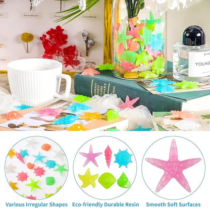 OSOPOLA 100 PCS Glow in The Dark Rocks - Mixed Color Luminous Stones Starfish-Shaped Sea Aquarium Glow Stones Fish Tank Rocks Outdoor Decor Garden Yard Walkway Pathway FD05MX100A