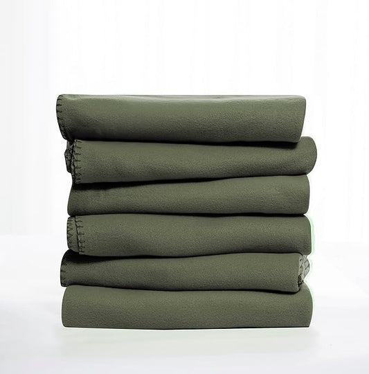 Fleece Throw Blanket Set Bulk for Travel Kids Outdoor Wedding Pet (Olive Green, Pack of 6 50x60 Inches)