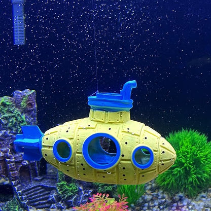Floating Fish Tank Decoration, LittleCute Retro Submarine AquariumDecoration with Two Float Balls,Resinous Fish Tank Accessorie