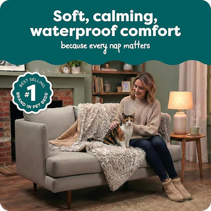 FurHaven Waterproof Throw Blanket for Dogs & Indoor Cats, Reversible Protective Pet Blanket, Medium, Long Faux Fur & Velvet, Driftwood