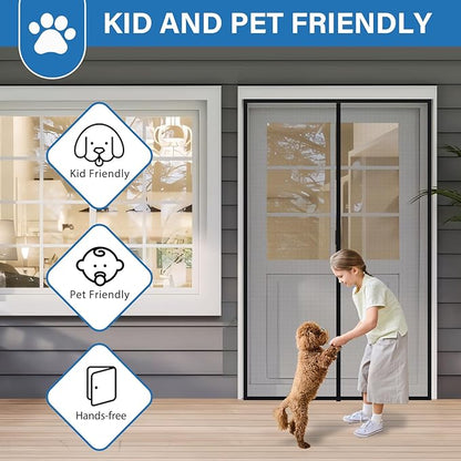 Upgraded PET Mesh Magnetic Screen Door Stronger Than Fiberglass and Polyester,Hands Free,Keep Bugs Out,Pet & Kid Friendly,Suitable for Sliding Doors,Patio and French Doors-55" X 82"