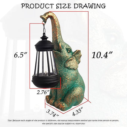 JOYBEE Garden Statues Elephant with Solar Lantern Outdoor Decor-Elephant Solar Figurines Lights Decorations for Patio Yard Lawn Ornaments-Gifts for Birthday Easter Housewarming