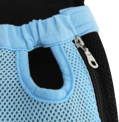 Pet Dog Puppy Cat Carrier Five Holes Backpack Double Shoulder Straps Mesh Front Chest Backpack Bag, L, Blue
