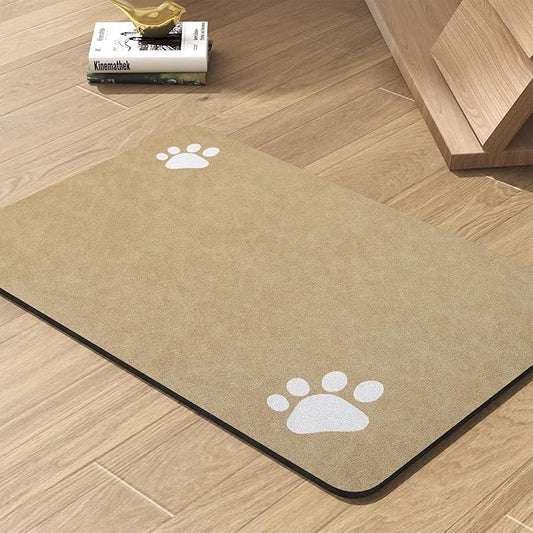 Pet Feeding Mat-Absorbent Dog Mat for Food and Water Bowl-No Stains Quick Dry Water Dispenser Mat-Dog Accessories Pet Supplies-Bowl for Messy Drinkers（Beige,17"x28"