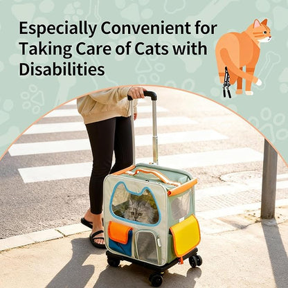 Cat Carrier with Wheels Airline Approved,Removable Pet Carrier Outdoor on Wheels Portable Cat Carrier Bag for Puppy and Kitten Travell Moving or Going Out