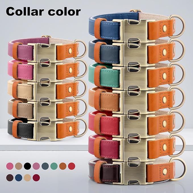 Plutus Pet Genuine Leather & Hemp Dog Collar – Adjustable Heavy Duty Pet Collar with Quick Release Metal Buckle, Soft & Stylish for Puppy and Small, Medium, Large Dogs (Beige, S)