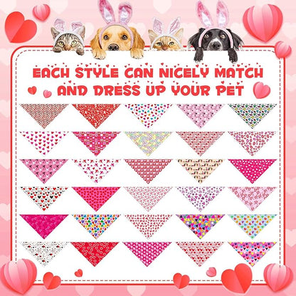 Youyole 120 Pcs Valentine's Day Dog Bandana Bulks Love Dog Bandanas Valentine's Day Pet Scarf Soft Cat Triangle Scarves Pet Bandana Red Pink Heart Bibs for Small and Medium Breed