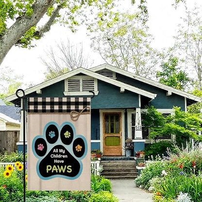 12x18 All My Children Have Paws Garden Flag Cat Paw Print Black Gingham Outdoor Decor for Pet Lovers Porch Yard Patio Decorations
