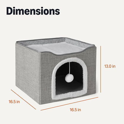 Amazon Basics Cat House 1 Story, Foldable Cat Condo with Sisal Scratch Pad, Grey