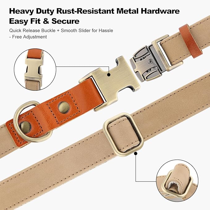 Plutus Pet Genuine Leather & Hemp Dog Collar – Adjustable Heavy Duty Pet Collar with Quick Release Metal Buckle, Soft & Stylish for Puppy and Small, Medium, Large Dogs (Beige, XS)