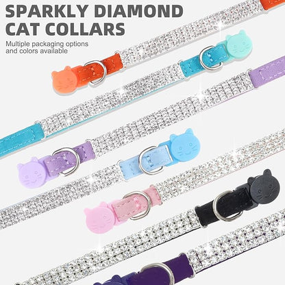 EXPAWLORER Soft Velvet Safe Cat Collars for Girl Cats - Rhinestones Adjustable Collars Breakaway- Chirstmas Cat Clollar Gifts with Bells for Boy Cats Kitty and Small Dogs(XS,Pink)