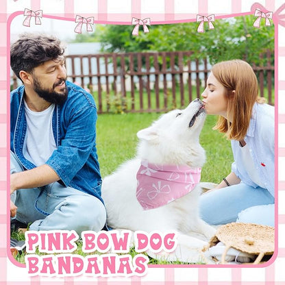 Kacctyen 50 Pcs Pink Dog Bandanas Bulk Spring Bandana for Dogs Grooming with Aesthetic Bowknots Pattern Adjustable Scarf Bib Washable for Small Medium Large Puppy Cats Pets Costume Accessories