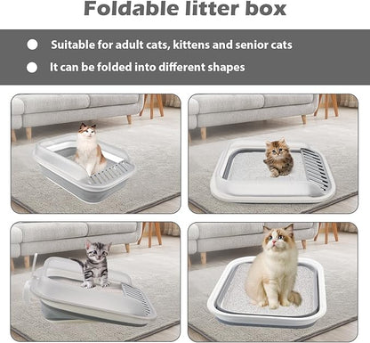 kathson Collapsible Litter Box for Kittens,Low Entry Senior Cat Litter Box Semi-Enclosed Kitten Potty Toilet with Leak-Proof Pedal Foldable Kitty Litter Pan for Small Cats (Grey)