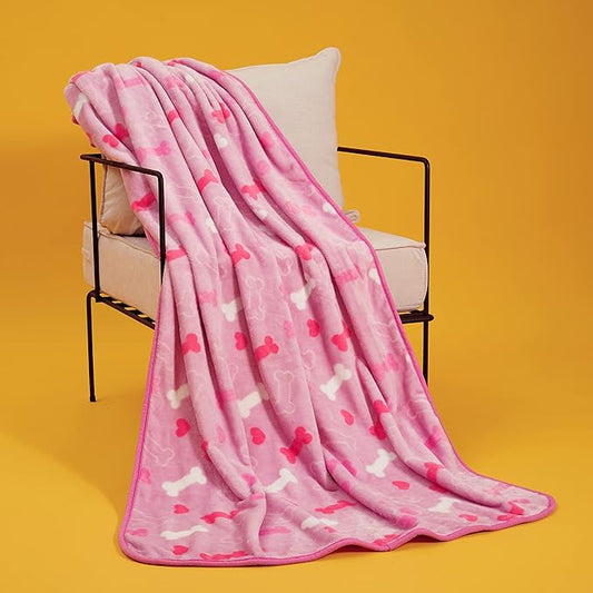 Allisandro Luxurious Dog Blanket, 350 GSM Super Fuzzy Microplush Fleece Pet Blankets for Small Medium Large Dogs and Cats, Pink Bone, 64 × 40 Inches