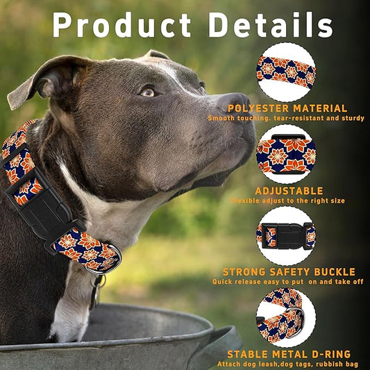 Dog Collar, Classical Indian Spirit Boys Girls Puppy Collar for Small Medium Large Dogs, Adjustable Soft Indian Pet Collar with Safety Buckle for Male Females(Navy Blue,XL)