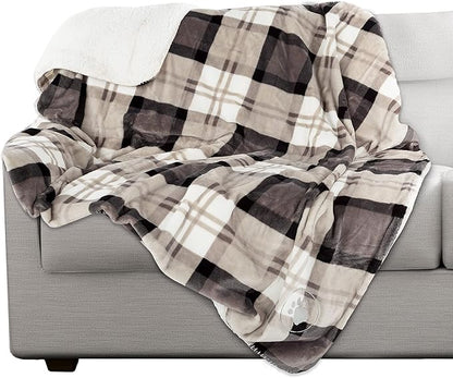 Pet Blanket - Reversible Waterproof Plaid Throw Protects Couch, Car, and Bed from Spills, Stains, or Fur - Dog and Cat Blankets by Petmaker (Gray)