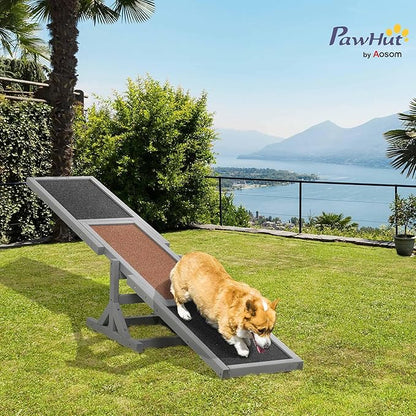 PawHut Wooden Dog Agility Seesaw for Training and Exercise, Platform Equipment Run Game Toy, Weather Resistant Pet Supplies, 71" L x 12" W x 12" H, Gray